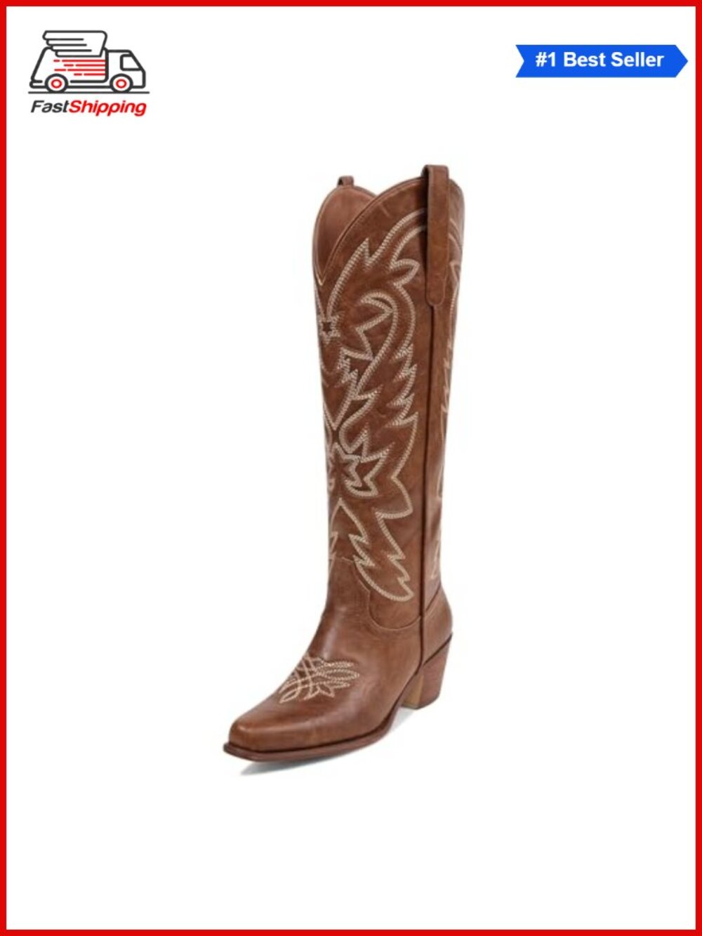 ✨ Western Cowgirl Knee High Boots with Embroidered Pointed Toe Block Heel